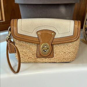 Coach Straw and Leather Wristlet - Natural/Tan
